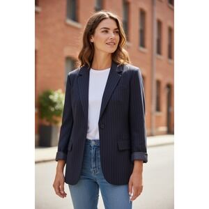 Emma James Liz Claiborne Pinstripe Navy Blazer Womens 3 Button size L